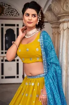 Mustard   Georgette  Semi-Stitched Lehenga & Unstitched Blouse With Dupatta
