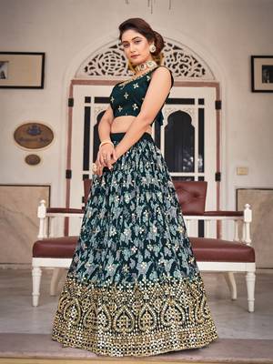 Black   Chinon  Semi-Stitched Lehenga & Unstitched Blouse With Dupatta 2