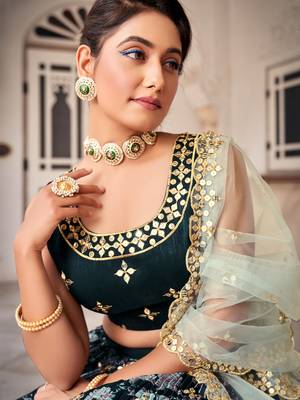 Black   Chinon  Semi-Stitched Lehenga & Unstitched Blouse With Dupatta 3