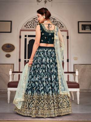 Black   Chinon  Semi-Stitched Lehenga & Unstitched Blouse With Dupatta 4