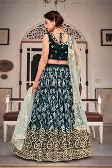 Black   Chinon  Semi-Stitched Lehenga & Unstitched Blouse With Dupatta