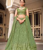 Green  Georgette Semi-Stitched Lehenga & Unstitched Blouse With Dupatta