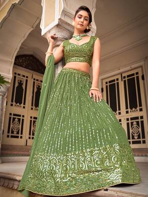 Green  Georgette Semi-Stitched Lehenga & Unstitched Blouse With Dupatta 2