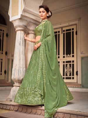 Green  Georgette Semi-Stitched Lehenga & Unstitched Blouse With Dupatta 4