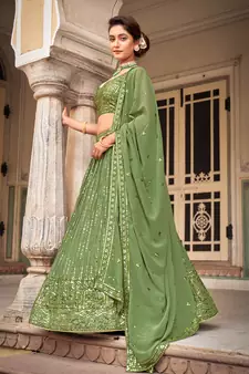 Green  Georgette Semi-Stitched Lehenga & Unstitched Blouse With Dupatta