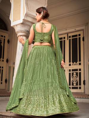 Green  Georgette Semi-Stitched Lehenga & Unstitched Blouse With Dupatta 5