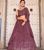 Burgundy  Georgette Semi-Stitched Lehenga & Unstitched Blouse With Dupatta