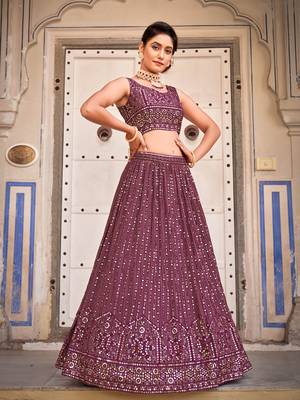 Burgundy  Georgette Semi-Stitched Lehenga & Unstitched Blouse With Dupatta 2