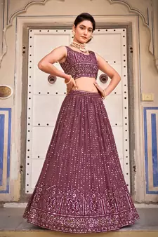 Burgundy  Georgette Semi-Stitched Lehenga & Unstitched Blouse With Dupatta