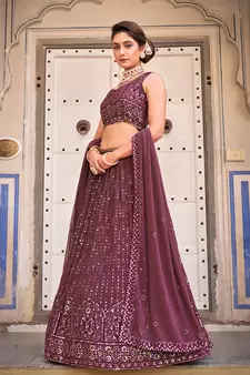 Burgundy  Georgette Semi-Stitched Lehenga & Unstitched Blouse With Dupatta