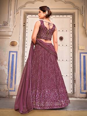 Burgundy  Georgette Semi-Stitched Lehenga & Unstitched Blouse With Dupatta 4