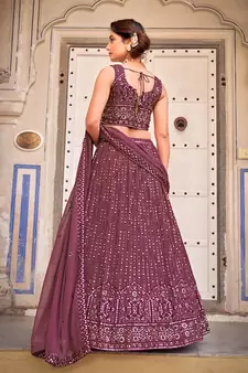 Burgundy  Georgette Semi-Stitched Lehenga & Unstitched Blouse With Dupatta