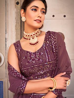 Burgundy  Georgette Semi-Stitched Lehenga & Unstitched Blouse With Dupatta 5