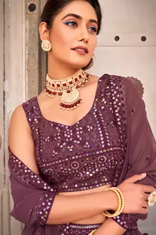 Burgundy  Georgette Semi-Stitched Lehenga & Unstitched Blouse With Dupatta