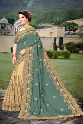 Trendmalls Steel Green  Silk Heavy Embroidery Work Party Wear Saree With Blouse 3