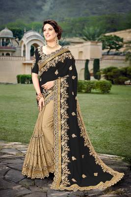 Trendmalls Trendmalls Black  Silk Heavy Embroidery Work Party Wear Saree With Blouse 1