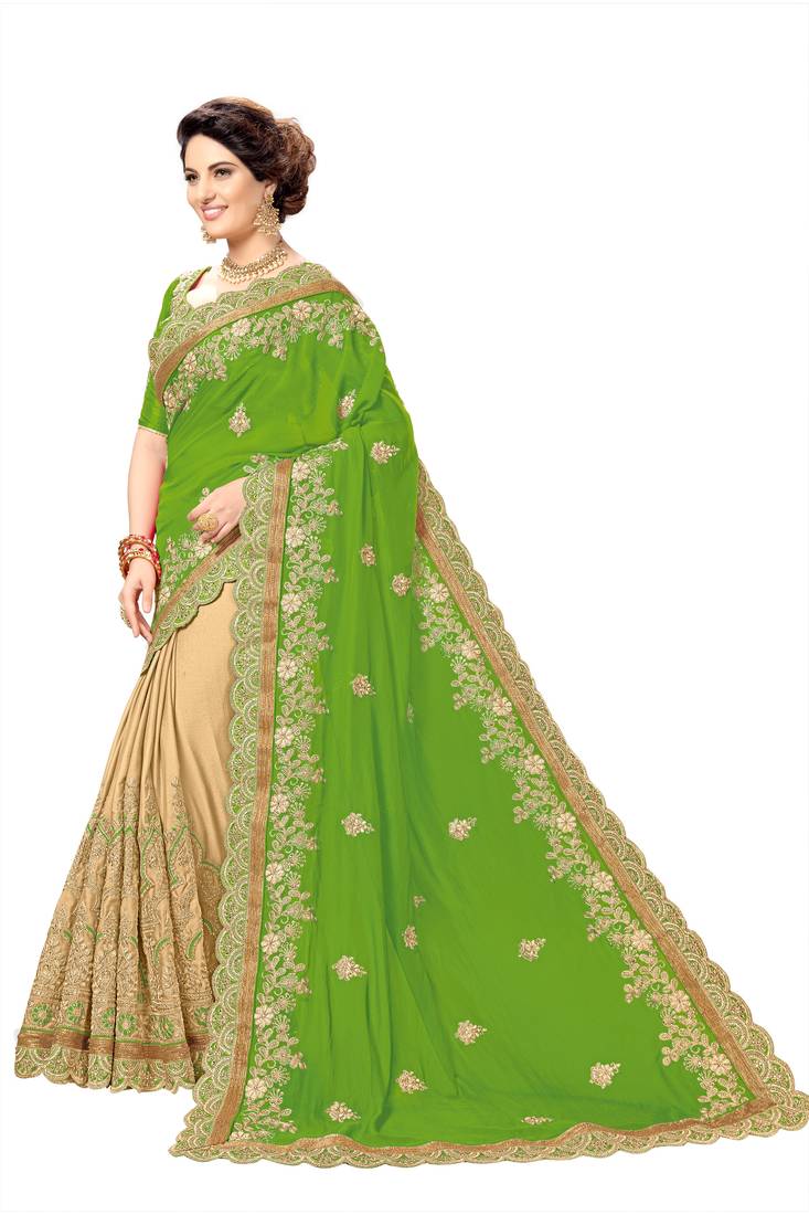 Trendmalls Parrot  Silk Heavy Embroidery Work Party Wear Saree With Blouse