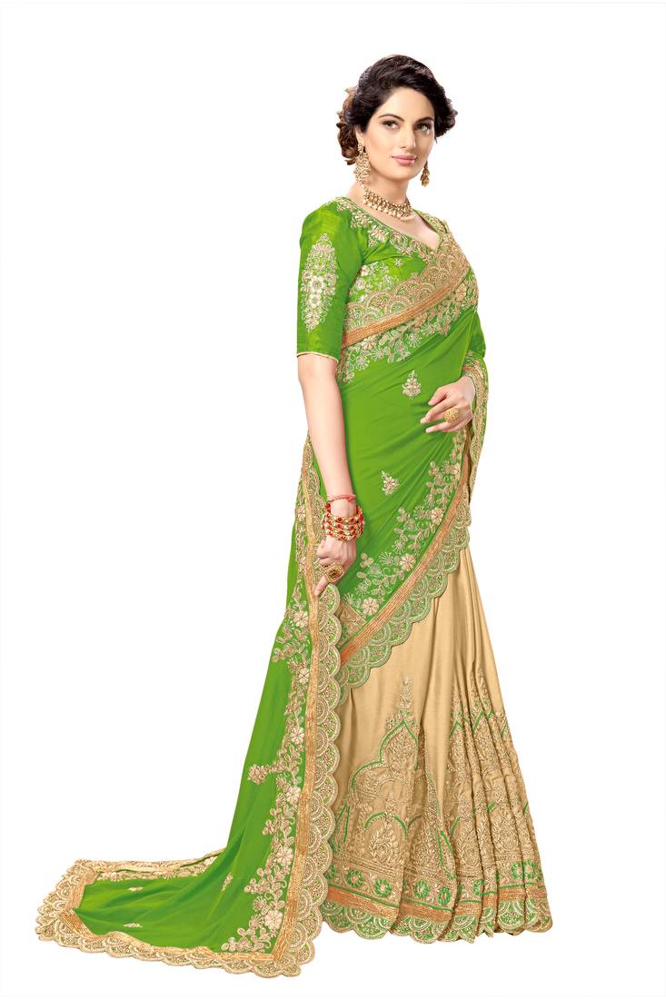 Trendmalls Parrot  Silk Heavy Embroidery Work Party Wear Saree With Blouse