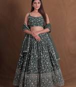 Dreamy Green Sequins Embroidered Lehenga Choli For Women Indian Wedding Party Wear Semi Stitched Lengha Choli
