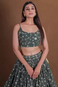 Dreamy Green Sequins Embroidered Lehenga Choli For Women Indian Wedding Party Wear Semi Stitched Lengha Choli