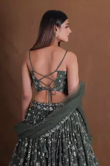 Dreamy Green Sequins Embroidered Lehenga Choli For Women Indian Wedding Party Wear Semi Stitched Lengha Choli