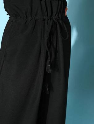 Women   s Zari Printed Net Fabric U-Neck Jump-suit (Black) 5