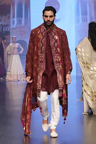 Maroon Front Open Sherwani