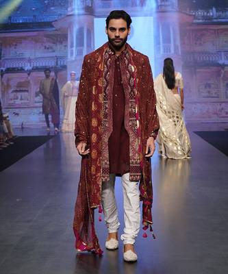 Maroon Front Open Sherwani 1
