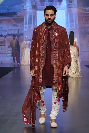 Maroon Front Open Sherwani