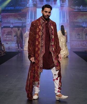 Maroon Front Open Sherwani 4