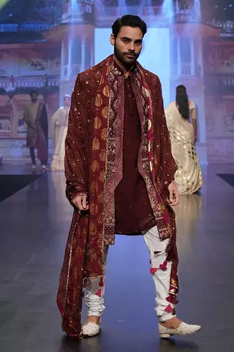 Maroon Front Open Sherwani