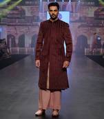 Wine Velvet Sherwani With Plazo Pants