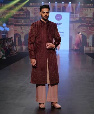 Wine Velvet Sherwani With Plazo Pants 2