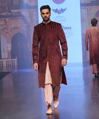 Wine Velvet Sherwani With Plazo Pants 3