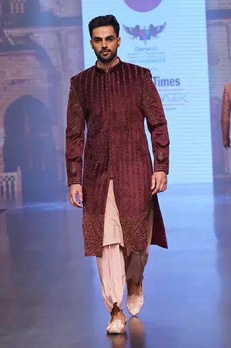Wine Velvet Sherwani With Plazo Pants