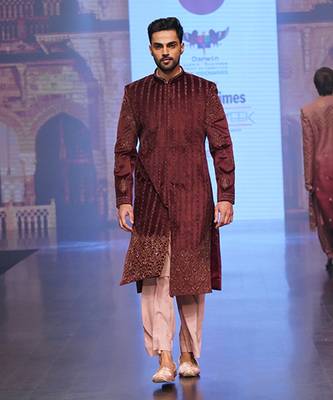 Wine Velvet Sherwani With Plazo Pants 4