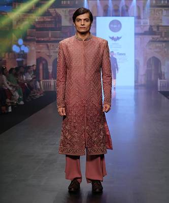 Carrot Coloured Sherwani With Plazo Pants 1
