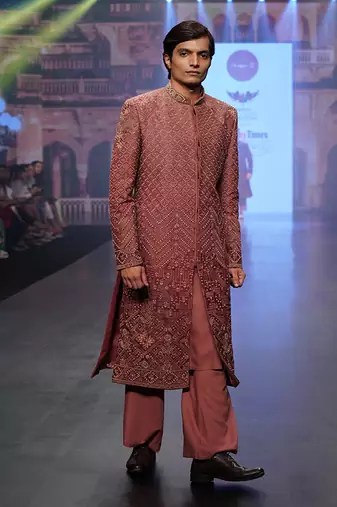 Carrot Coloured Sherwani With Plazo Pants