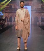 Ombre Shaded Sherwani With Peach Lucknowi Stole