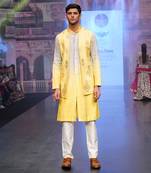 Lemon And Grey Coloured Kurta Jacket Set