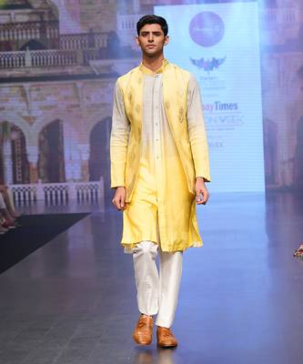 Lemon And Grey Coloured Kurta Jacket Set 2