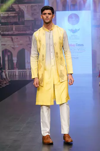Lemon And Grey Coloured Kurta Jacket Set
