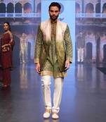 Ombre Shaded White To Green Long Kurta Jacket Set