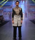 Brocade Print Black And Gold Indowestern