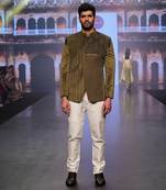 Olive Green Colour Velvet Jodhpuri With Pants