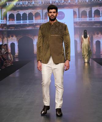 Olive Green Colour Velvet Jodhpuri With Pants 2