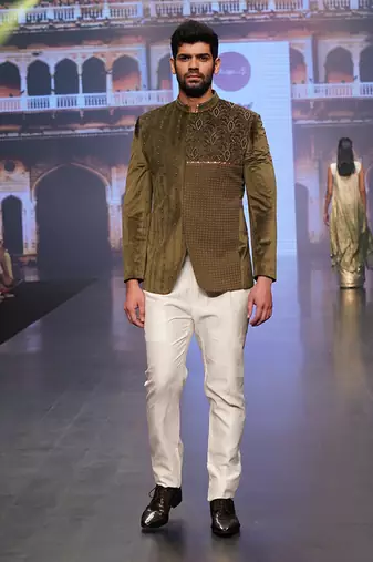 Olive Green Colour Velvet Jodhpuri With Pants