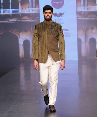 Olive Green Colour Velvet Jodhpuri With Pants 4