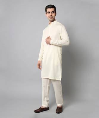 Wrinkle free Plain creme kurta with pants 2