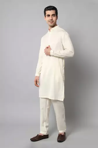 Wrinkle free Plain creme kurta with pants
